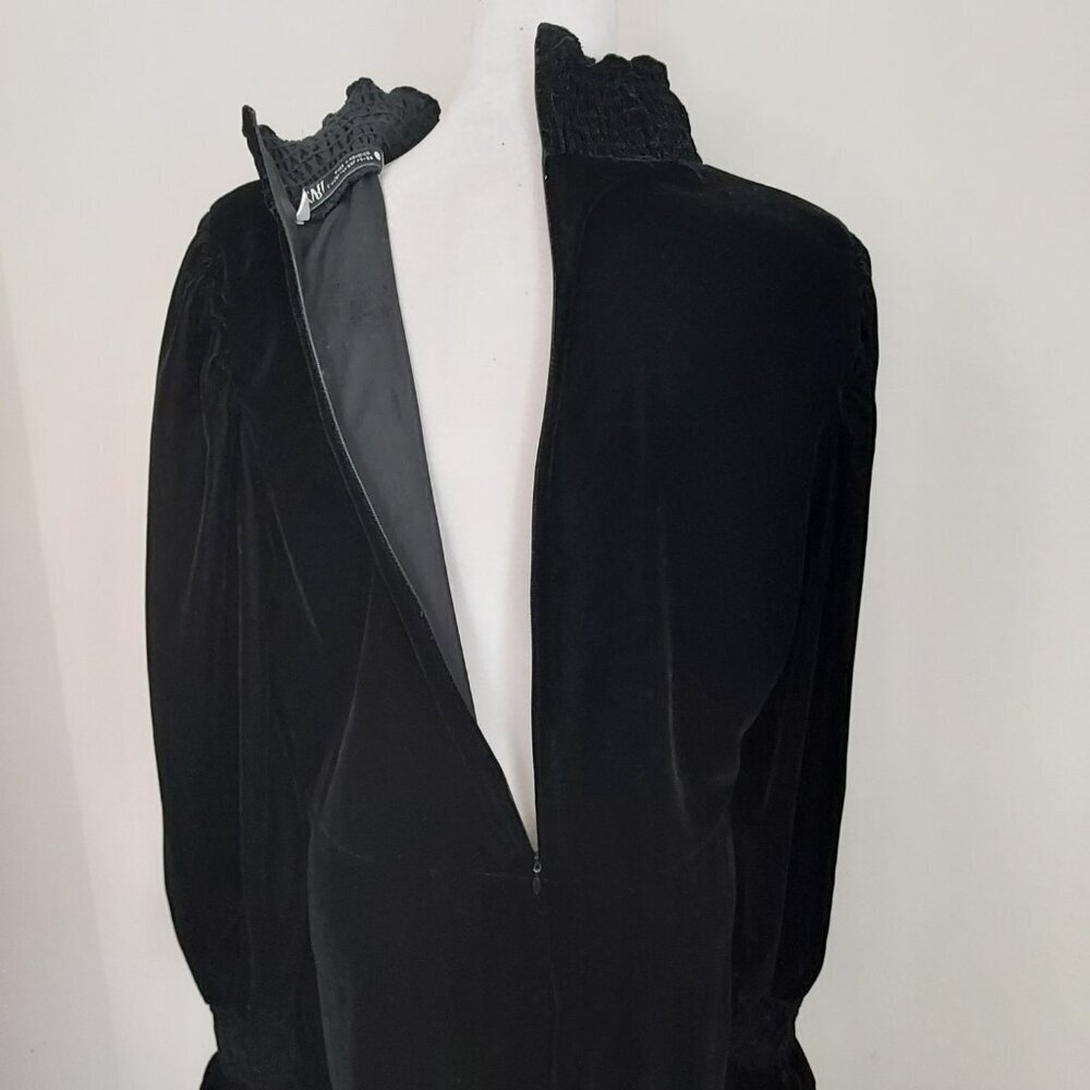 Black Puff-Sleeve Mini Dress with High Neck - Picture 5 of 15